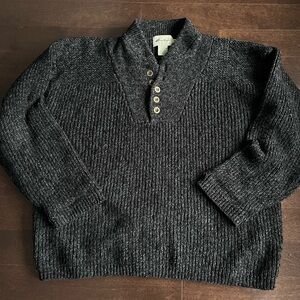 Eddie Bauer Bivi 1/4 Button Knit Sweater Heather Gray Henley Boxy Size L Vintage
